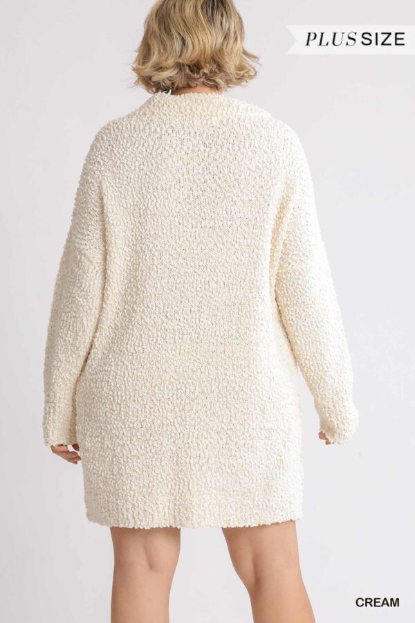 Plus Size High Cowl Neck Boucle Sweater Dress – Cream