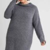 Boucl Cowl-Neck Sweater Dress – Charcoal (Plus Size)