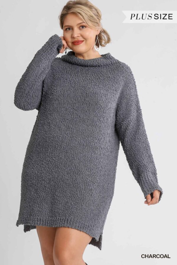 Boucl Cowl-Neck Sweater Dress – Charcoal (Plus Size)