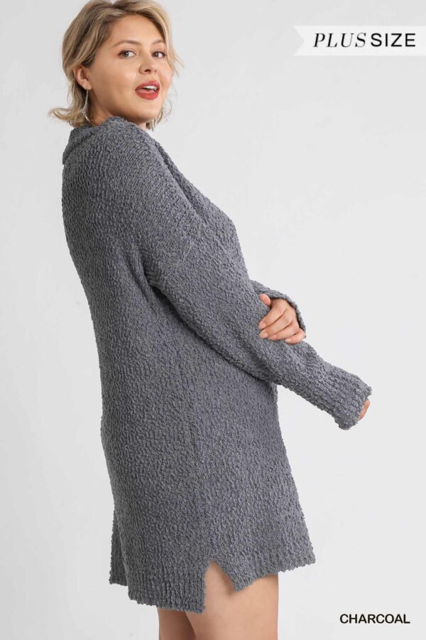 Boucl Cowl-Neck Sweater Dress – Charcoal (Plus Size)