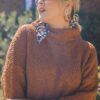 Plus Size High Cowl Neck Boucle Sweater Dress – Camel