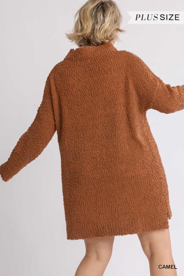 Plus Size High Cowl Neck Boucle Sweater Dress – Camel