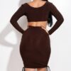 Ruched Long-Sleeve Mini Dress with O-Ring – Chocolate