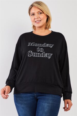 Plus Size Black ‘Monday Sunday’ Print Relaxed Sweatshirt