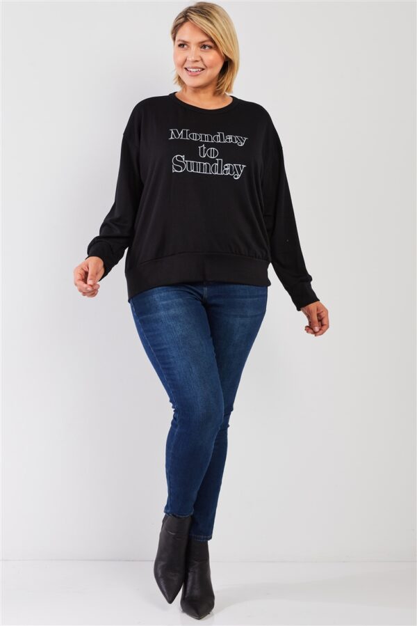 Plus Size Black ‘Monday Sunday’ Print Relaxed Sweatshirt