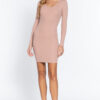 Long-Sleeve V-Neck Rib Mini Dress – Pale Pink