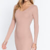 Long-Sleeve V-Neck Rib Mini Dress – Pale Pink