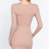Long-Sleeve V-Neck Rib Mini Dress – Pale Pink