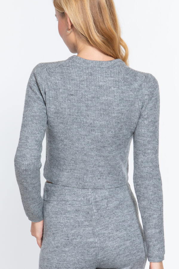 Long Sleeve Crewneck Sweater Top – Heather Grey