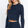 Long-Sleeve Crew Neck Sweater Top – Ink Navy
