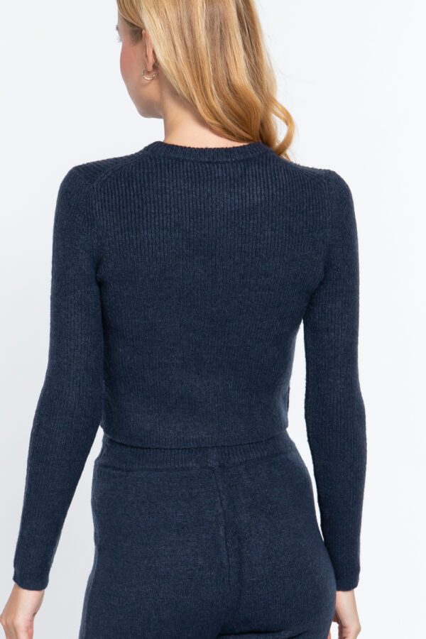 Long-Sleeve Crew Neck Sweater Top – Ink Navy