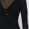 Animal Print Mock Neck Mini Dress with Sheer Insets – Black