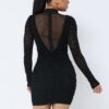 Animal Print Mock Neck Mini Dress with Sheer Insets – Black
