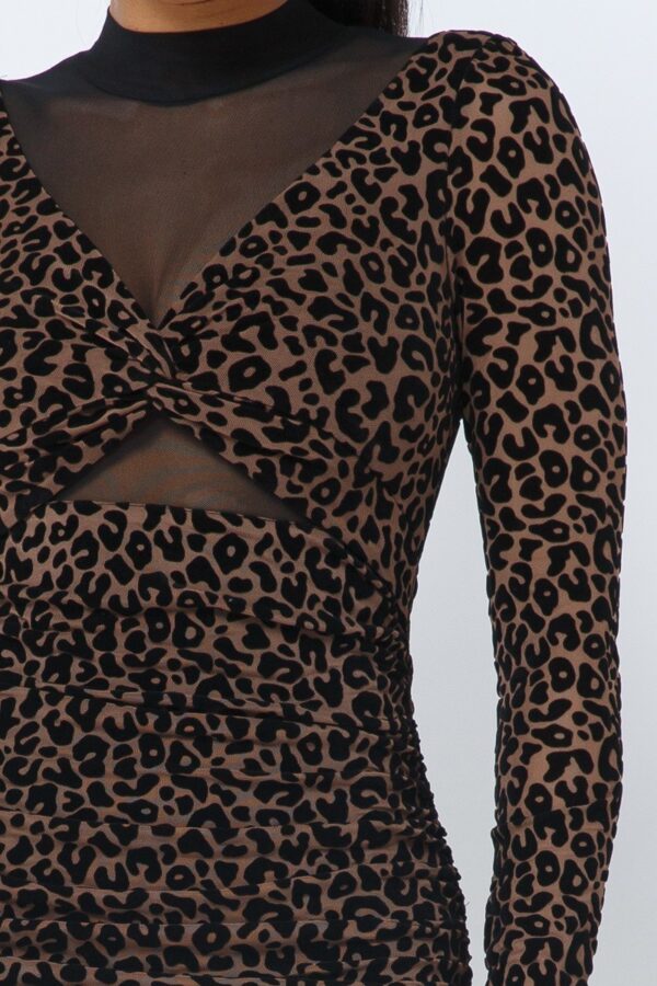 Animal Print Mock Neck Mini Dress – Brown