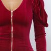 Velvet Pleated Puff-Sleeve Mini Dress – Low V-Neck