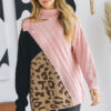 Turtleneck Cutout Colorblock Sweater – Pink