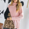 Turtleneck Cutout Colorblock Sweater – Pink