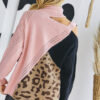 Turtleneck Cutout Colorblock Sweater – Pink