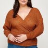 Plus Size Waffle-Knit Surplice Top – Camel
