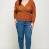 Plus Size Waffle-Knit Surplice Top – Camel