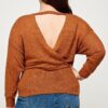 Plus Size Waffle-Knit Surplice Top – Camel