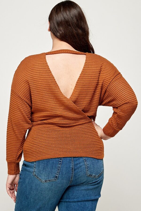 Plus Size Waffle-Knit Surplice Top – Camel