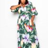 Puff Sleeve Button-Front Dress – Plus Size Olive Multi
