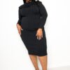 Plus Size Bodycon Sweater Dress with Knot Detail – Black