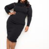 Plus Size Bodycon Sweater Dress with Knot Detail – Black