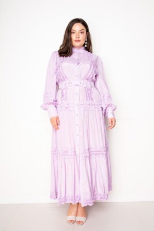 Plus Size Belted Shirt Dress with Ruffle Detail – Violet