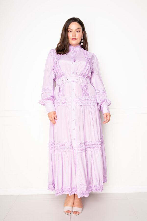 Plus Size Belted Shirt Dress with Ruffle Detail – Violet