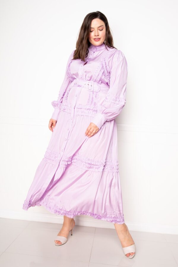 Plus Size Belted Shirt Dress with Ruffle Detail – Violet