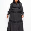 Belted Shirt Dress with Ruffle Detail – Plus Size, Black