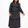 Belted Shirt Dress with Ruffle Detail – Plus Size, Black
