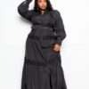 Belted Shirt Dress with Ruffle Detail – Plus Size, Black
