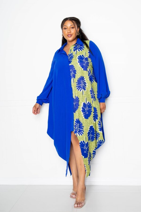 Print Drapy Shirt Maxi Dress – Royal Multi (Plus Size)