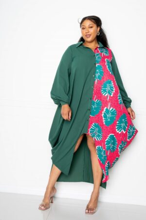 Plus Size Print Drapy Shirt Maxi Dress – Teal Multi