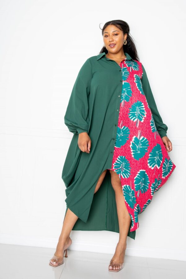 Plus Size Print Drapy Shirt Maxi Dress – Teal Multi