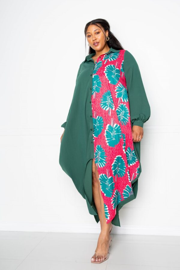 Plus Size Print Drapy Shirt Maxi Dress – Teal Multi