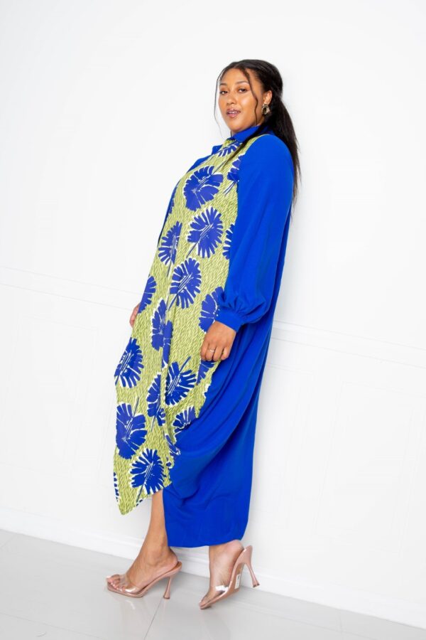 Print Drapy Shirt Maxi Dress – Royal Multi (Plus Size)