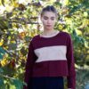 Burgundy Colorblock Crop Top with Faux Suede Trim