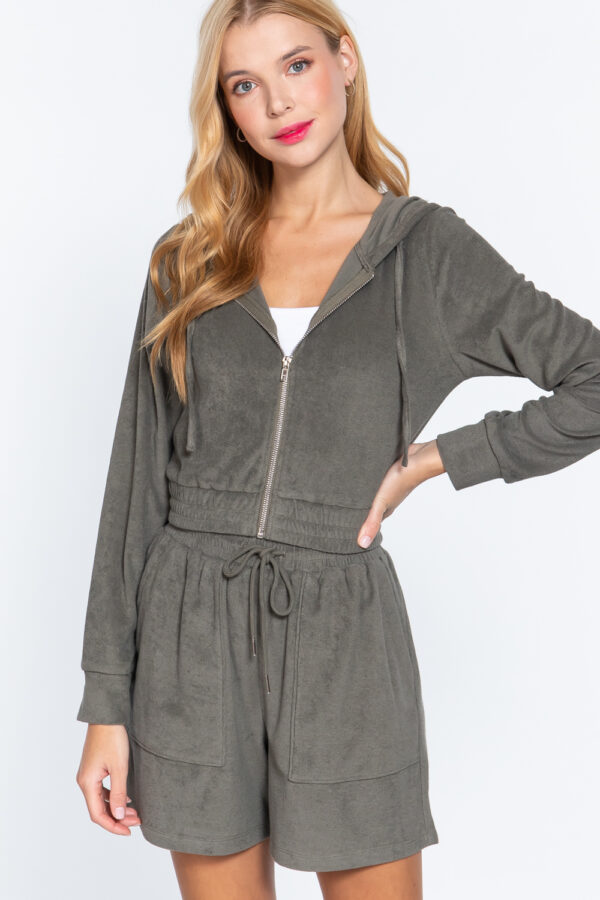 Terry Towelling Hoodie Jacket – Olive Zip-Up