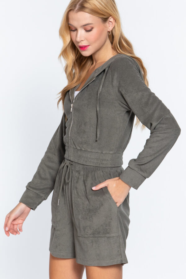 Terry Towelling Hoodie Jacket – Olive Zip-Up