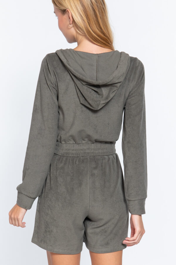 Terry Towelling Hoodie Jacket – Olive Zip-Up
