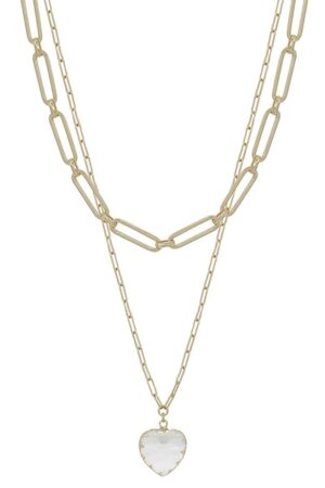 Two-Layer Metal Chain Heart Pendant Necklace