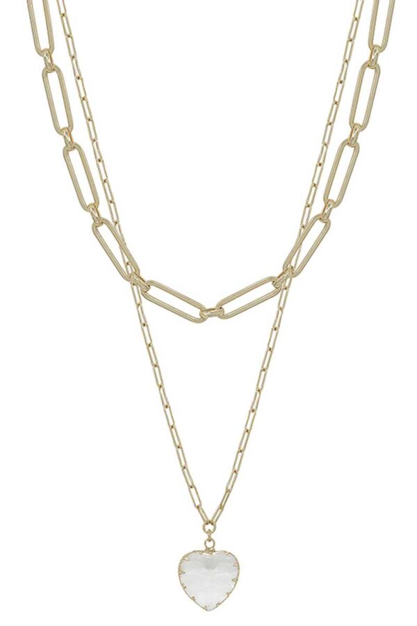 Two-Layer Metal Chain Heart Pendant Necklace