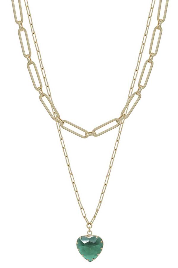 Two-Layer Metal Chain Heart Pendant Necklace