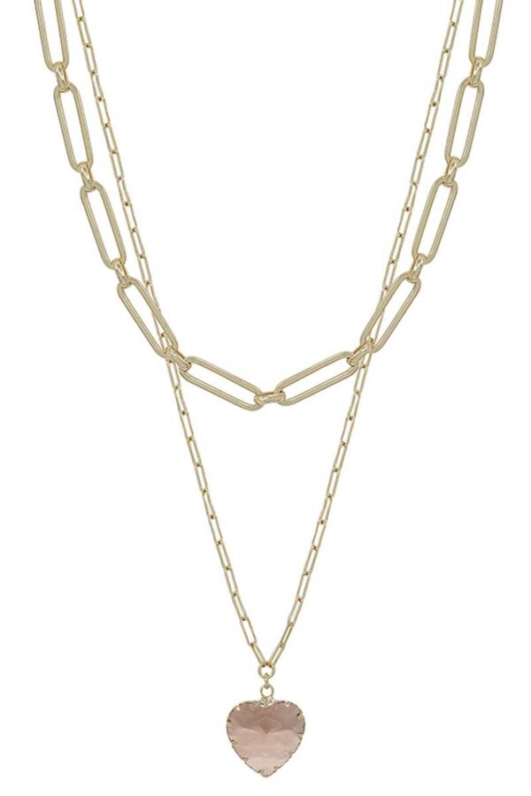 Two-Layer Metal Chain Heart Pendant Necklace