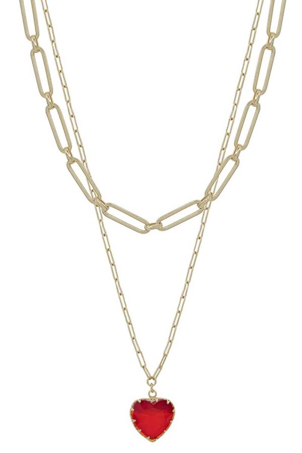 Two-Layer Metal Chain Heart Pendant Necklace