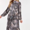 Pleated Snake-Print Midi Dress – Long Sleeve Skin Multi